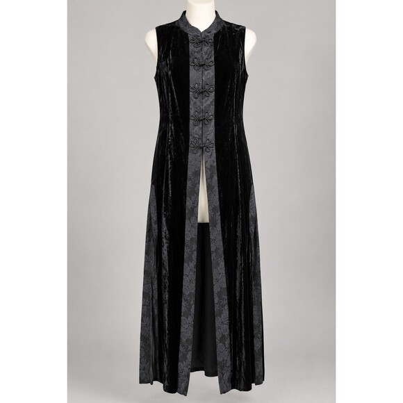 Cache Pants - Black Velvet Floral Embroidered V-Neck Wide Leg Jumpsuit Sleeveless M